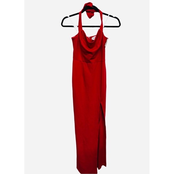Lovers + Friends Red Hot Halter Dress Size Small Side Slit Formal Maxi Dress - Picture 1 of 6